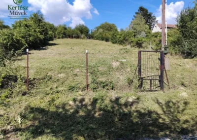 Lekaszált és megtisztított nagy füves terület kerítéssel